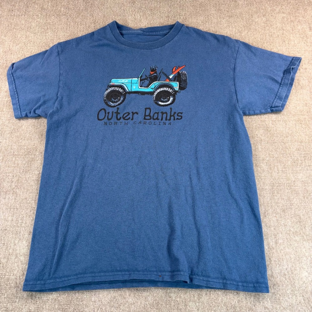 Outer Banks North Carolina Blue Graphic T-Shirt Dog Jeep Surfboard Small AX4Y803